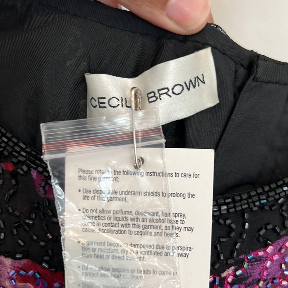 (Final Price) Vintage Cecily Brown Beaded Silk Floral Top - Size Med - Picture 8 of 12